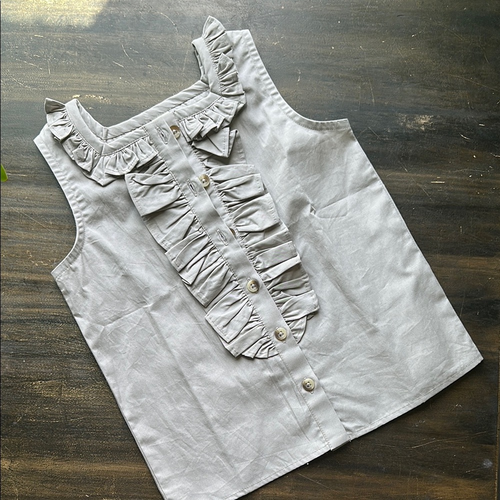 Kate Quinn Gray Ruffled Blouse Sleeveless organic cotton poplin NWT
